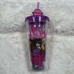 Bratz Group Shot Flames 24oz Plastic Tumbler w Straw & Lips Topper